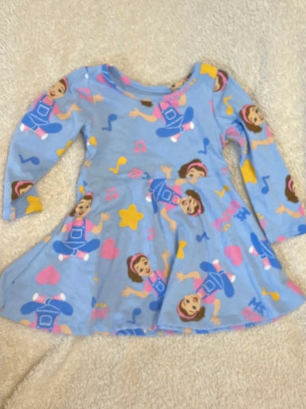 Girls Light Blue Musical Character Long Sleeve Twirl Dress